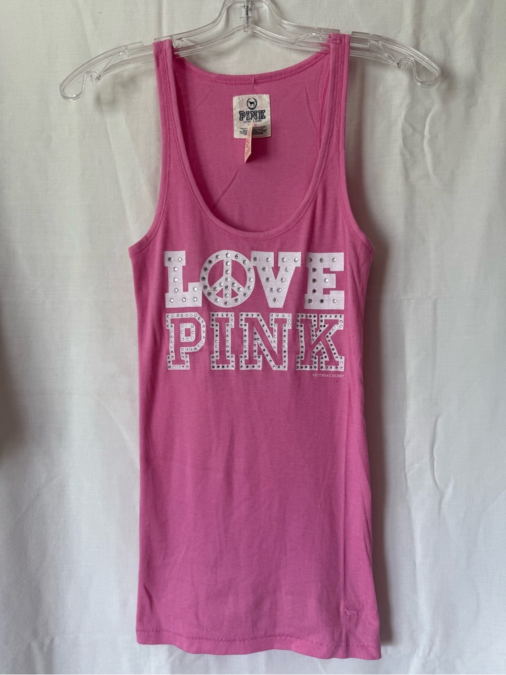 NWT Vintage Y2K Victoria's Secret PINK Rhinestone Ribbed Tank Top Medium